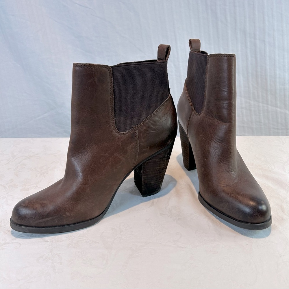 Lucky Brand Sz 10 Parlei Booties Dark Brown Leather Pull-On Ankle Boot